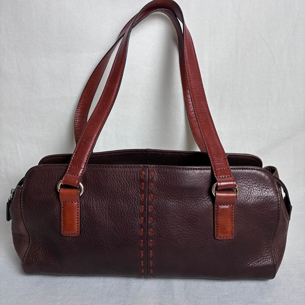 Fossil Women's Brown Pebbled Leather Satchel Shoulder Bag Whipstitch Purse